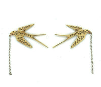 18k Yellow Gold Genuine Natural Diamond Bird Swallow Earrings (#J5344)