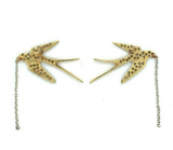 18k Yellow Gold Genuine Natural Diamond Bird Swallow Earrings (#J5344)