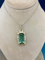 18k Gold 9.60 Carat Teal Genuine Natural Tourmaline Diamond Necklace (#J5196)