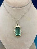18k Gold 9.60 Carat Teal Genuine Natural Tourmaline Diamond Necklace (#J5196)