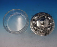 Hunt Sterling Silver Jar w/Stenciled Roses Butterfly and Chrysanthemum Lid #5319