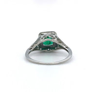 14k White Gold Art Deco .68ct Genuine Natural Emerald Filigree Ring (#J5652)