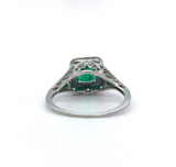 14k White Gold Art Deco .68ct Genuine Natural Emerald Filigree Ring (#J5652)