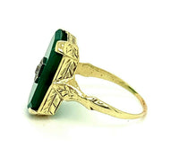 14k Yellow Gold Art Deco Genuine Natural Chrysoprase and Diamond Ring (#J4795)