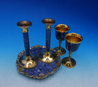 Queens by Garrard and Co Sterling Silver Console Set 5pc Box Gilt Sodalite #4717