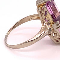 Art Deco 14k Gold Filigree Genuine Natural Amethyst and Diamond Ring (#J4845)