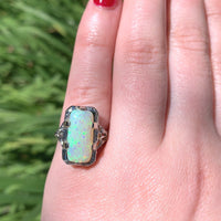 2.58ct Genuine Natural Opal 18k White Gold Filigree Ring Jewelry (#J5760)