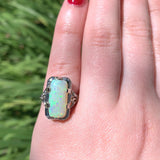 2.58ct Genuine Natural Opal 18k White Gold Filigree Ring Jewelry (#J5760)
