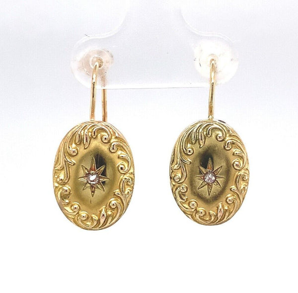 14k Yellow Gold Earrings with Rose Cut Genuine Natural Diamonds (#J6128)