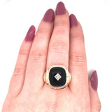 10k Yellow Gold Men's Genuine Natural Black Onyx and Diamond Ring (#J5594)