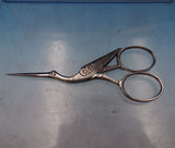 C M and J German Silverplate Embroidery Scissors Stork Design Partial Gilt #6860