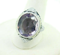 Art Deco 14k White Gold Filigree Amethyst Seed Pearl Ring (#J5007)