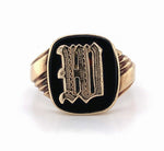 10k Yellow Gold Genuine Natural Onyx Signet Ring with Gold M or W Initial #J5862