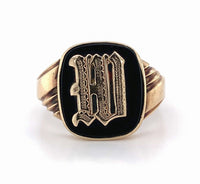 10k Yellow Gold Genuine Natural Onyx Signet Ring with Gold M or W Initial #J5862