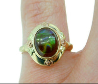 10k Yellow Gold Fire Genuine Natural Agate Ring with Rose Gold Flowers (#J4645)