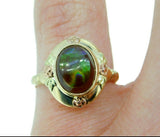 10k Yellow Gold Fire Genuine Natural Agate Ring with Rose Gold Flowers (#J4645)