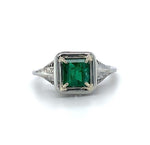 14k White Gold Art Deco .68ct Genuine Natural Emerald Filigree Ring (#J5652)