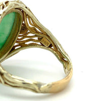 14k Yellow Gold Arts and Crafts Jade Ring Handmade (#J5447)