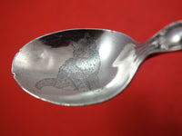 Reed and Barton Sterling Silver Baby Spoon Bent Handle w/ Acid Etched Cat 3 5/8"