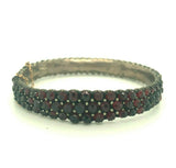 Genuine Natural Bohemian Garnet Bangle Bracelet Three Row (#J5253)
