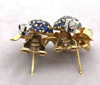 18k Gold Antique Genuine Natural Sapphire and Diamond Blackberry Earrings #J5433