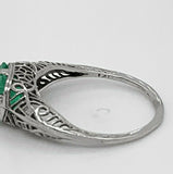 Art Deco 14k White Gold Filigree 1.41ct Genuine Natural Emerald Ring (#J4830)