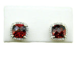 14k Gold Genuine Natural Garnet and Diamond Halo Stud Earrings (#J4664)