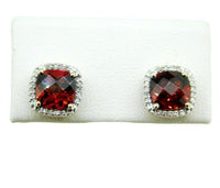 14k Gold Genuine Natural Garnet and Diamond Halo Stud Earrings (#J4664)