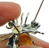 14k White Gold Bee Fly Insect Genuine Natural Citrine Pin Pendant (#J4557)