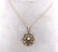 10k Yellow Gold Victorian Diamond and Seed Pearl Lavaliere (#J5583)