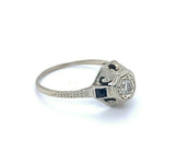 18k Gold Art Deco Ring .10ct Diamond Hand Engraved (#J4919)