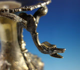 Camusso Peruvian Sterling Silver Vases Pair with Applied Winged Griffins (#2914)