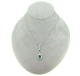 18k White Gold Genuine Natural Emerald and Diamond Deco Style Pendant (#J4717)