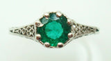 18K Gold .48ct Genuine Natural Emerald Filigree Ring (#J901)