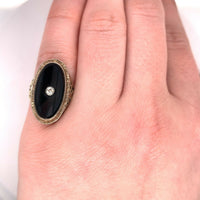 14k Yellow Gold Filigree Genuine Natural Black Onyx Ring (#J5446)