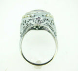 Art Deco 14k White Gold Filigree Amethyst Seed Pearl Ring (#J5007)