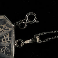 10k Gold Art Deco Genuine Natural Rock Crystal Quartz Pendant w/Flowers (#J5541)