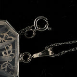 10k Gold Art Deco Genuine Natural Rock Crystal Quartz Pendant w/Flowers (#J5541)