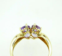 14k Yellow Gold Genuine Natural Amethyst and Diamond Heart Clover Ring (#J5008)