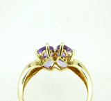 14k Yellow Gold Genuine Natural Amethyst and Diamond Heart Clover Ring (#J5008)