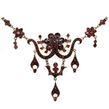 Genuine Natural Bohemian Garnet Necklace Rosette with Drops (#J5404)