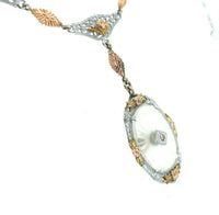 10k Tri-Color Gold Genuine Natural Rock Crystal Quartz Necklace (#J5363)
