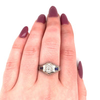 18k White Gold Art Deco .17ct Diamond Men's Ring Jewelry (#J5674)