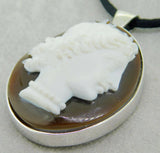 14k Gold Large Genuine Natural Agate Hard Stone Cameo Pendant (#J4136)