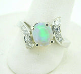 Platinum .97ct Genuine Natural Opal Ring with .15ct Diamonds (#J4356)