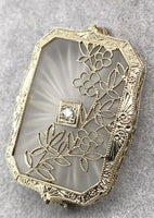 14k Gold Genuine Natural Rock Crystal Quartz and Diamond Filigree Pendant #J5406