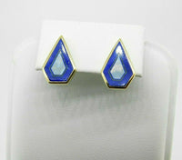 14k Gold Intarsia Stud Earrings with Genuine Natural Opal Lapis Inlay (#J5073)
