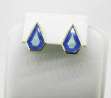 14k Gold Intarsia Stud Earrings with Genuine Natural Opal Lapis Inlay (#J5073)