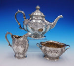 Cromwell by Gorham Sterling Silver Tea Set 3pc Art Nouveau with Flowers (#3279)