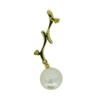 14k Yellow Gold Freshwater Coin Pearl and Diamond Pendant (#J1148)